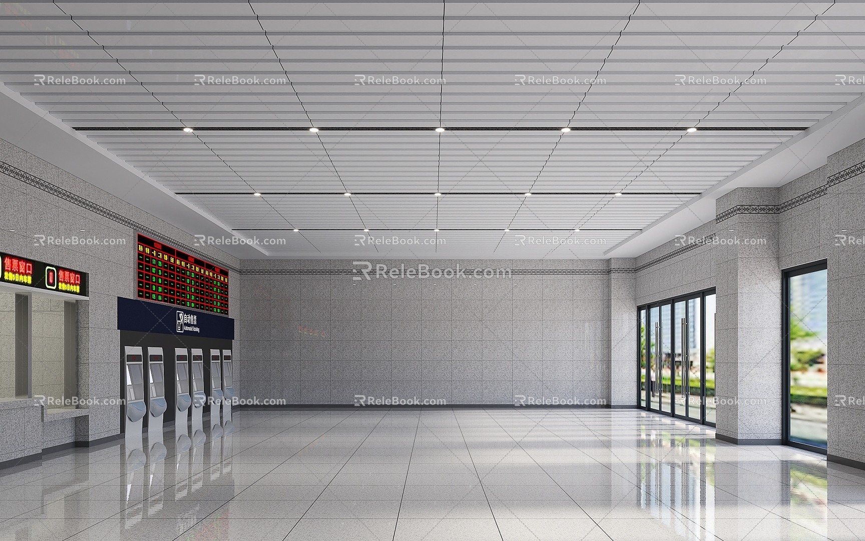 Railway Station Ticket Hall 3d model