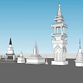 Various Tower Designs With Traditional Spires And Architectural Decorative Details
