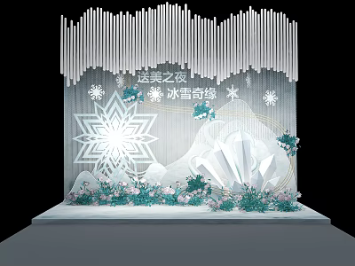 Frozen Themed Photo Spot With Snowflakes Ice Mountains And Decorations 3d model