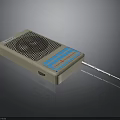 Portable Beige Radio Device With Speaker Grill Blue Label And Antenna