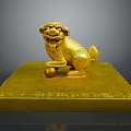 Golden Lion Statue With Square Base Carved Characters And Decorative Ball