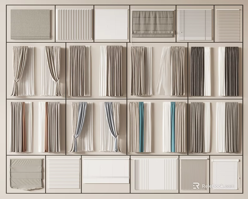Roman Blinds Various Styles And Fabric Textures For Home Window Decor 3d model 