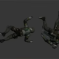 Two Tactical Combat Soldiers Lying On Ground In Battle Gear And Action Poses