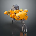 Yellow Mechanical Character Featuring Biomechanical Claws Gray Components And Warning Stripes 3d model