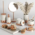 Stylish Copper And White Bathroom Accessories With Mirror Soap Dispenser Brushes And Pampas Grass