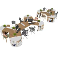 Modern Circular Office Desks With Ergonomic Chairs And Potted Plants For Team Workspace