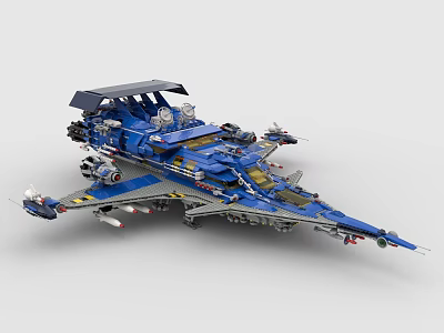 Blue Building Blocks Spaceship Construction Toy Model With Detailed Wings Cockpit And Intricate Parts 3d model