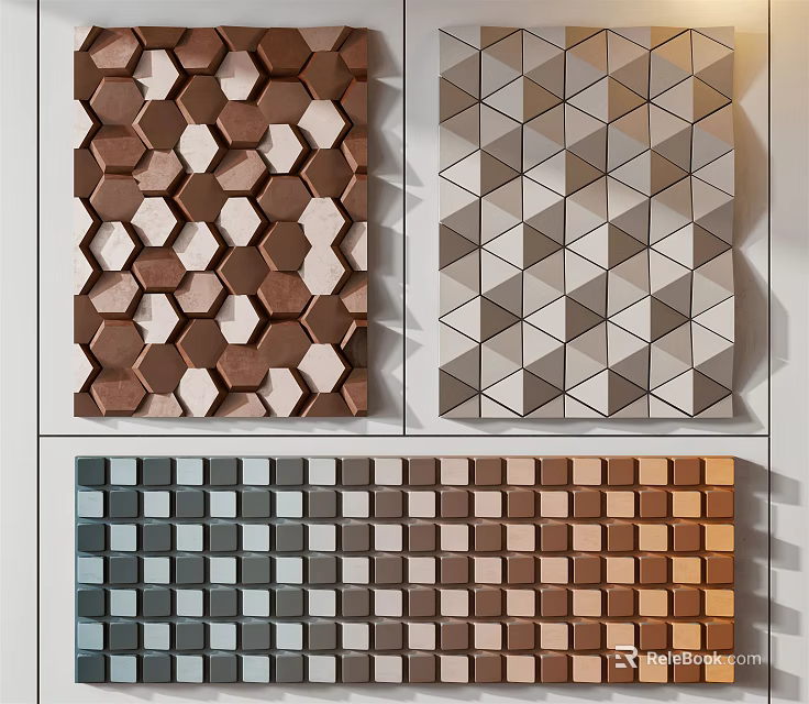 Modern 3D Wall Decor with Geometric Patterns and Brown Gray Blue Orange Colors 3d model