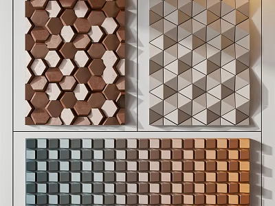 Modern 3D Wall Decor with Geometric Patterns and Brown Gray Blue Orange Colors 3d model