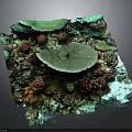Vibrant Marine Plants On Square Coral Reef Model With Green Red Brown Hues