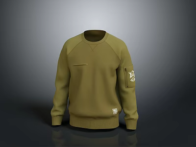 Olive Green Crew Neck Sweatshirt With Front Pocket And Sleeve Logo Detail 3d model