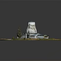 Rural Self-built House With White Tower-like Main Building Blue Roof Auxiliary Buildings Green Lawn And Pathway