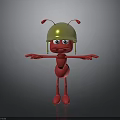Funny Red Ant Cartoon Character Wearing Yellow Helmet With Red Antennae And Outstretched Arms