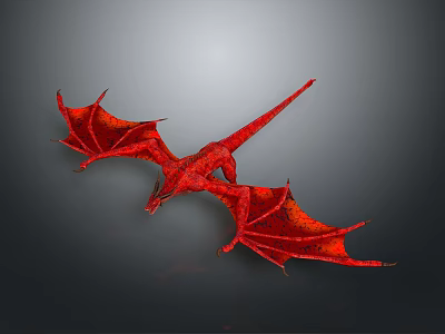 Red Dragon Sculpture With Intricate Carving Detailed Wings And Mythical Design 3d model