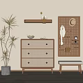 Natural Entryway Cabinet Sideboard With Wooden Drawers Pegboard Bench And Plant Decor
