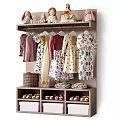 Kids Wardrobe Interior With Hanging Colorful Dresses Folded Clothes Shoes And Storage Basket On Shelves