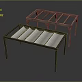 Two Modern Furniture Tables With Metal Frame White Panel Tabletop And Wooden Frame Structure