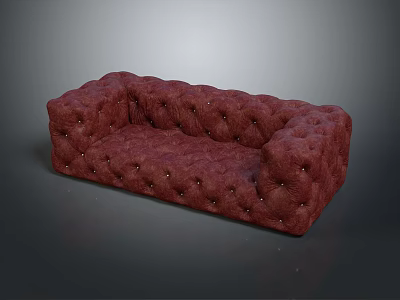Elegant Red Tufted Sectional Sofa With Soft Fabric And Classic Design Features 3d model