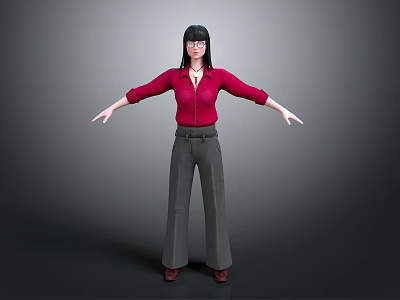 Woman in Red Top and Gray Wide Leg Pants Wearing Glasses with Arms Outstretched 3d model