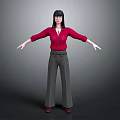 Woman in Red Top and Gray Wide Leg Pants Wearing Glasses with Arms Outstretched
