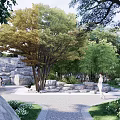 Wooden Stepping Stones In Natural Outdoor Kids Playground With Trees Rocks And Slide