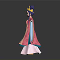 Woman in Traditional Origami Costume with Pink Robe Purple Hair Golden Crown and White Base