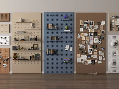 Stylish Pegboard Wall Panels Featuring Various Decorative Hangings And 3d model