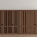 Dark Brown Wooden Wardrobe With Left Louvered And Right Flat Panel Doors In Modern Room
