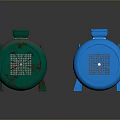 Green and Blue Industrial Electric Motors with Front Grilles and Metal Housings