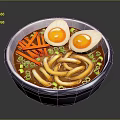Delicious Ramen Bowl With Soft Boiled Eggs Carrot Strips And Green Onions