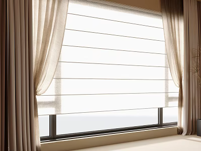 Beige Curtains With Layered Window Design And Natural Light In Modern Room Interior 3d model