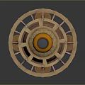 Intricate Copper Mechanical Device With Orange Top And Illuminated Base Structure