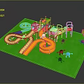 Colorful Children's Playground Equipment With Slides Climbing Frames And Animal Decorations On Green Ground