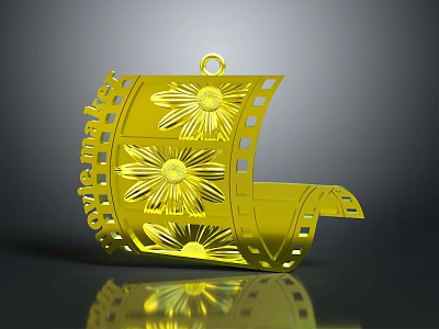 Golden film reel shaped decorative household item with flower patterns 3d model