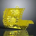 Golden film reel shaped decorative household item with flower patterns