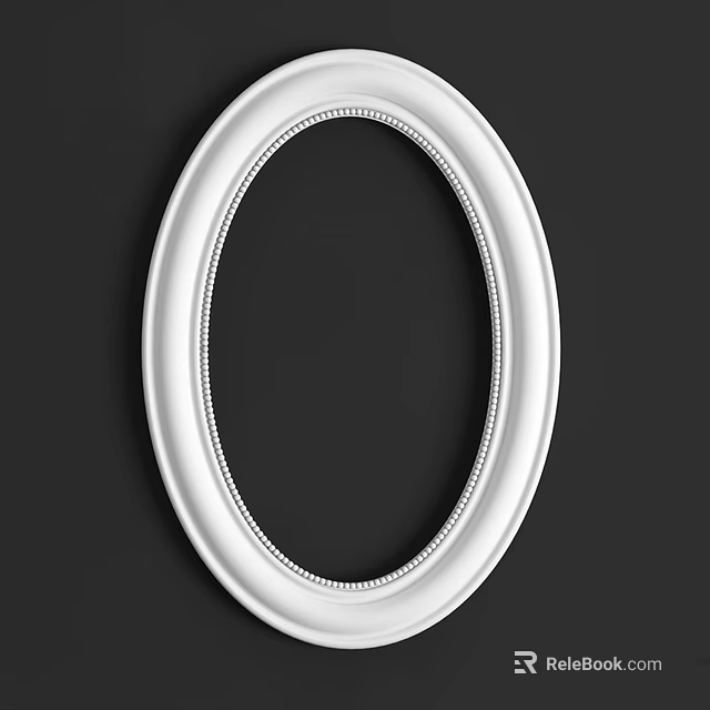 White Oval Picture Frame With Decorative Beaded Border Against Black Background For Home Decoration 3d model 