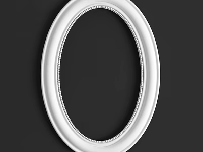 White Oval Picture Frame With Decorative Beaded Border Against Black Background For Home Decoration 3d model