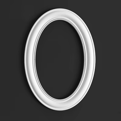 White Oval Picture Frame With Decorative Beaded Border Against Black Background For Home Decoration 3d model