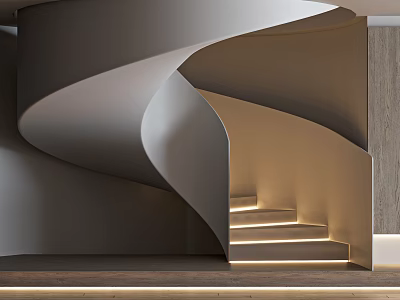Modern Spiral Staircase Interior Design With Curved Steps And Illuminated Lighting 3d model