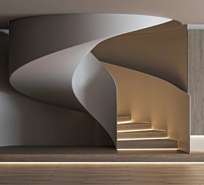 Modern Spiral Staircase Interior Design With Curved Steps And Illuminated Lighting 3d model