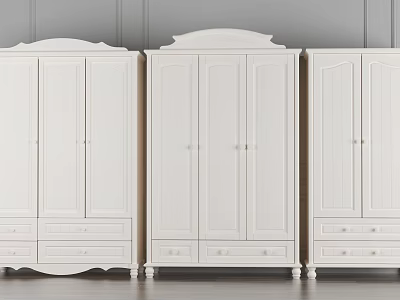Set Of Three White Wardrobes With Drawers And Classic Design For Bedroom 3d model