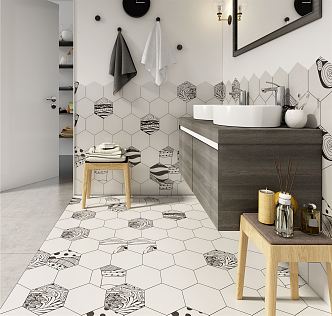 Nordic Bathroom Cabinet with Hexagonal Tiles 3d model