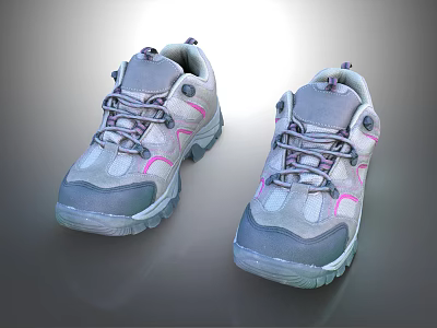 Gray And Pink Lace Up Athletic Shoes With Durable Rubber Soles And Mesh Panels 3d model