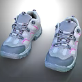 Gray And Pink Lace Up Athletic Shoes With Durable Rubber Soles And Mesh Panels