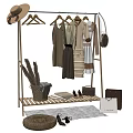 Wooden Clothing Rack with Hanging Clothes Accessories Bags Shoes and Dried Plants