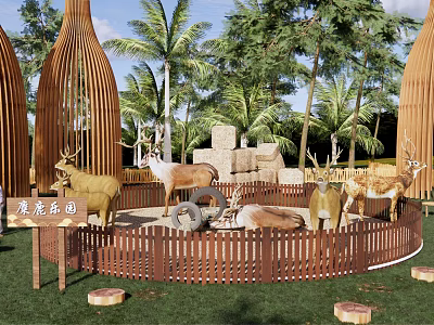 Modern Zoo Elk Zoo Children's Amusement Park Forest Animal Park Landscape Wild Elk Cute Pet Park 3d model