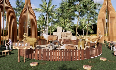 Modern Zoo Elk Zoo Children's Amusement Park Forest Animal Park Landscape Wild Elk Cute Pet Park 3d model