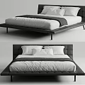 Modern Double Bed With Sleek Black Frame White Mattress And Soft Pillows 3d model