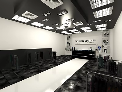 Modern Fashion Clothing Store Interior With Display Racks Bright Lighting And Black White Floor 3d model