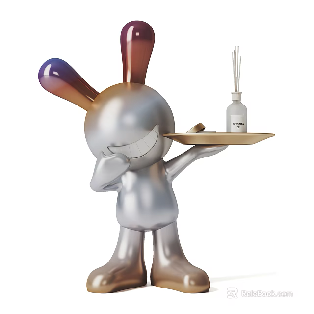 Silver Rabbit Shaped Figurine Holding Tray with Aromatherapy Diffuser for Daily Necessities 3d model